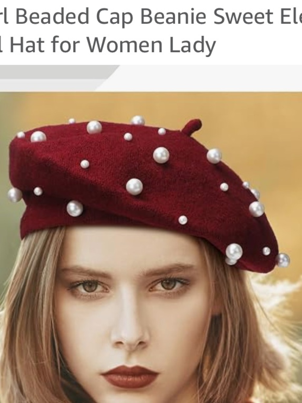 Black beret hat with pearl accents